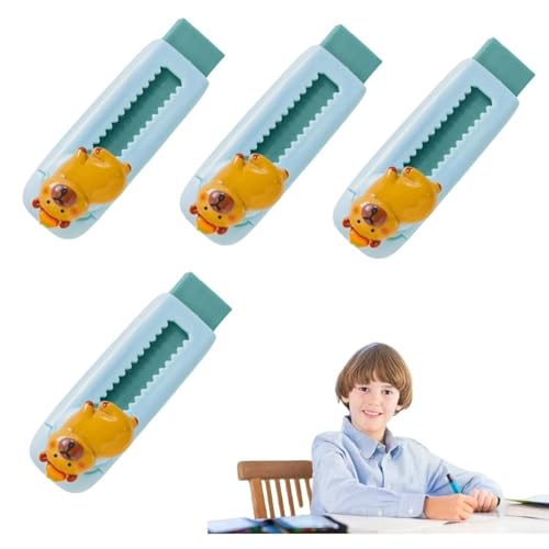 4er Set Niedliche Capybara Radiergummi Einziehbarer Radiergummi Kinder Push-Pull Bleistiftradierer Für Grundschüler, Schreibwaren, Geschenk, Belohnung (2,5x8,5x3 cm) von Generisch