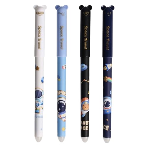 4er Set radierbarer wasserlöslicher Stifte mit praktischem Radiergummi für präzises Schreiben, 0.5 mm und süßes Design Schreibwaren für Schule Büro Kinder Studenten Hausaufgaben (Blau Stil-3) von Generisch