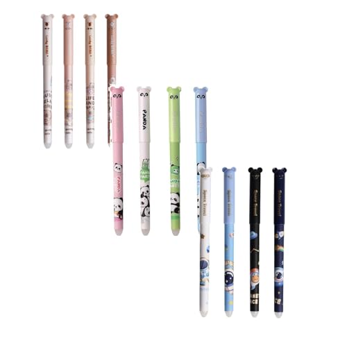 4er Set radierbarer wasserlöslicher Stifte mit praktischem Radiergummi für präzises Schreiben, 0.5 mm und süßes Design Schreibwaren für Schule Büro Kinder Studenten Hausaufgaben (Schwarz 12 Stück) von Generisch