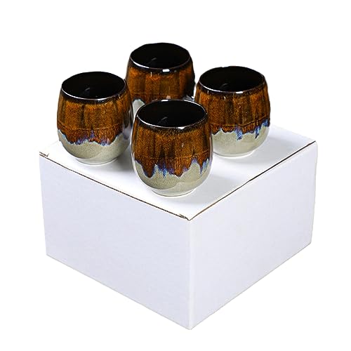 5,07 oz Keramik-Espressotassen-Set aus Brennofen – Japanische Teetasse – Kreative Dickbauchtasse – Brennofenvergilbung – 100 ml, Viererpack – 101–200 ml von Generisch