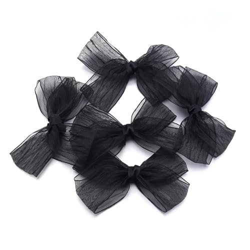 5/10 Stück 10,5 cm Farbbandschleifen aus Polyesterspitze und Satinschleife for DIY-Haarnadel, Basteln, Geschenk, Hochzeitsdekoration(Black,10.5-11.5cm 5pcs) von Generisch