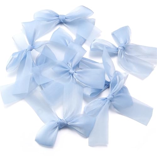 5/10 Stück 7 x 8 cm bunte Gazebandschleifen, funkelndes Netz-Satinband, Schleife for Geschenkbox, Basteln, Dekoration, Handarbeit, DIY, Kopfbedeckungen(Blue,7x8cm 5Pcs) von Generisch