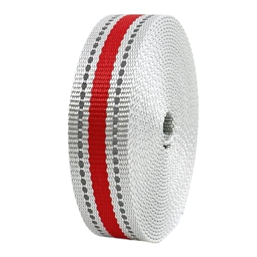 5/10 meter Reflektierende Nylon Gurtband Band 15 20 25mm Breite Hund Kragen Sitz Gürtel Sling ID Halter Handwerk Band(White-Red,25mm-10Meters) von Generisch