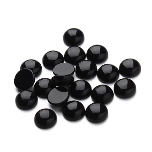 5–10 Stück Natursteinperlen, runde, flache Basis, Cabochon, lose Perlen for die Herstellung von DIY-Schmuck, Basteln, Ornament, handgefertigtes Zubehör(Black Agate,16mm 10Pcs) von Generisch