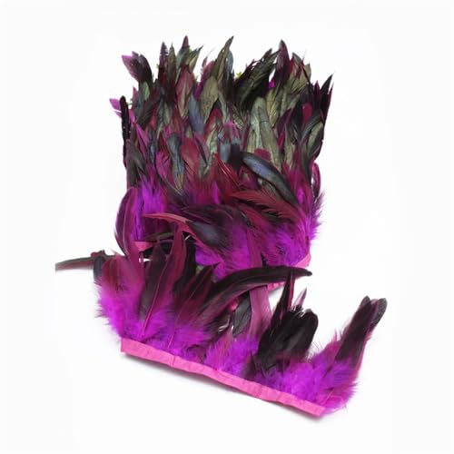 5–10 m 10–18 cm natürliches Huhnschwanzfeder-Band, Zierleiste, Hochzeit, Party, Kleidung, weißes Hahnfederband, 12–18 cm, Fuchsia, 10 m von Generisch