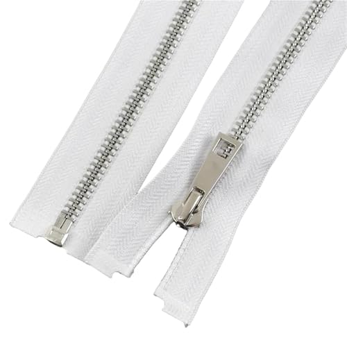 5# Metallreißverschluss für Jacken 40/50/60/70/80cm Einzeln offen Silberzähne Reißverschluss Kleidung Nähverschlüsse Reißverschlüsse Reparatursets(White,50CM_NO5-5PCS) von Generisch