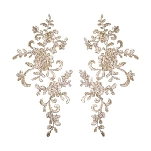 5 Paar bestickte Blumen-Spitzenapplikationen zum Aufnähen, Stoff, exquisite Zierleiste, Bastelaufkleber, Tasche, Kleid, Dekoration (Gold) von Generisch
