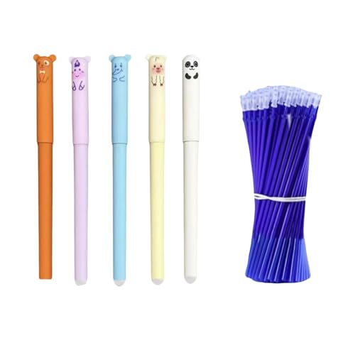 5 Radierbare Gelstifte, 0,5 Mm Spitze, Süßes Cartoon-Radiergummi-Set, Lernbedarf Für Kinder, Studenten, Schule, Büro (5 Stifte 10 Ersatzminen) von Generisch