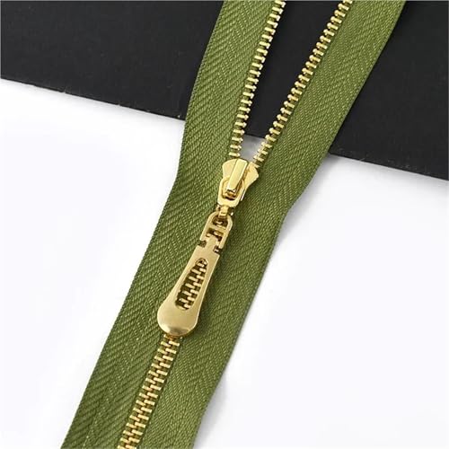 5 Stück 3# Metallreißverschluss 15–30 cm geschlossenes Ende Ersatzreißverschlüsse für Jacken, Kleidung, Taschen, Nähen, Bastelzubehör(Army green+Gold,CloseEnd-20cm) von Generisch
