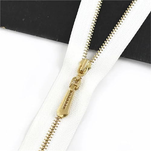 5 Stück 3# Metallreißverschluss 15–30 cm geschlossenes Ende Ersatzreißverschlüsse für Jacken, Kleidung, Taschen, Nähen, Bastelzubehör(White+Gold,CloseEnd-15cm) von Generisch
