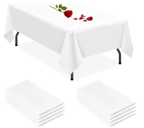 5 Stück Einweg Tischabdeckung aus Plastik, 137 x 274 cm, Tischdecke weiß, Outdoor Tisch Decke wetterfest, weiße Geburtstagsdeko, Schützenfest Bierbank Tischdecken, Bierzeltgarnitur Weiss, Party von Generisch