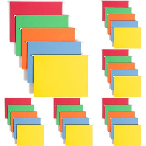 5 Stück Hängeregister Mappen A4, Foolscap Hängemappen, Hängeordner Farbig, Hängeregistraturen mit Tabs und Einsätzen für Büro, Schule, Schreibtisch, Aktenaufbewahrung von Generisch