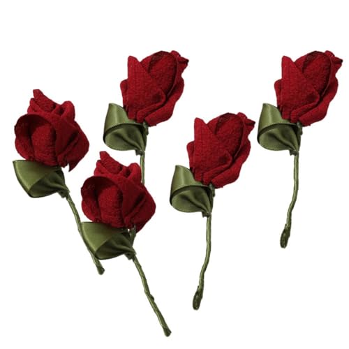 5 Stück sanfter Stoff Tulpenstrauß, DIY Material Kleidung Patch Haarnadel Rose Blume Stoff DIY handgemachte Weben Haarspangen Zubehör (rot) von Generisch