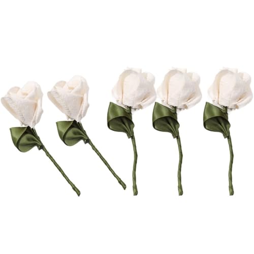 5 Stück sanfter Stoff Tulpenstrauß, DIY Material Kleidung Patch Haarnadel Rose Blume Stoff DIY handgemachte Weben Haarspangen Zubehör (weiß) von Generisch