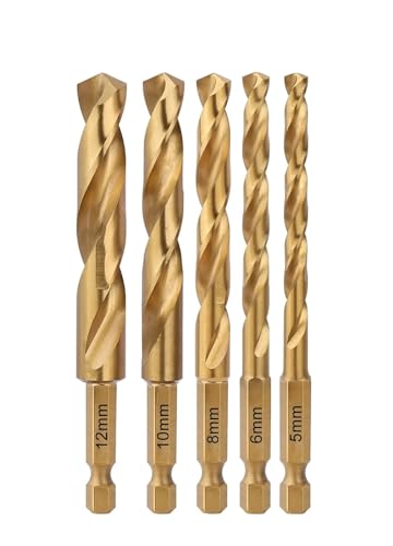 5 Teile/satz 5/6/8/10/12mm HSS M2 Metric Titan Beschichtet Gerade Schaft Twist Bohrer bit 100mm Mit 6,35mm Hex Schaft for Holz Metall von Generisch