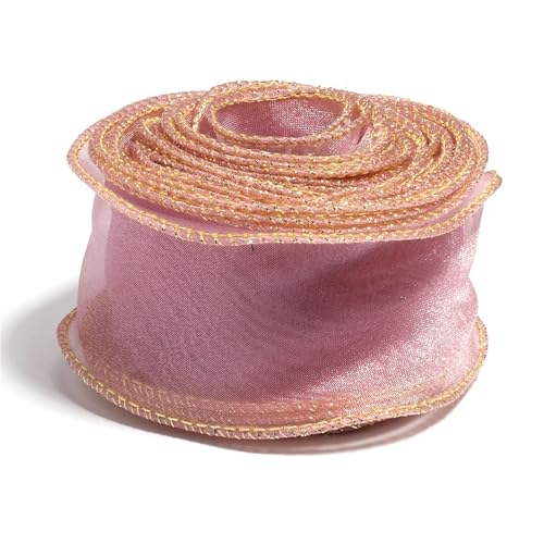 5 Yards/Lot 4,5 cm Fischschwanz-Wellengarnbänder mit goldenem Rand for Blumen, Kuchenverpackungen, DIY-Bogen, Basteln, Geschenkboxen, Partydekor(Deep Pink) von Generisch