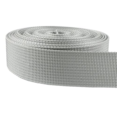 5 m langes, dekoratives Nylon-Jacquard-Gurtband, 20–50 mm, für Nähen von Schultertaschengurten, Kleidergürteln, Schrägband, Bastelzubehör(Silver Gray,25mm) von Generisch