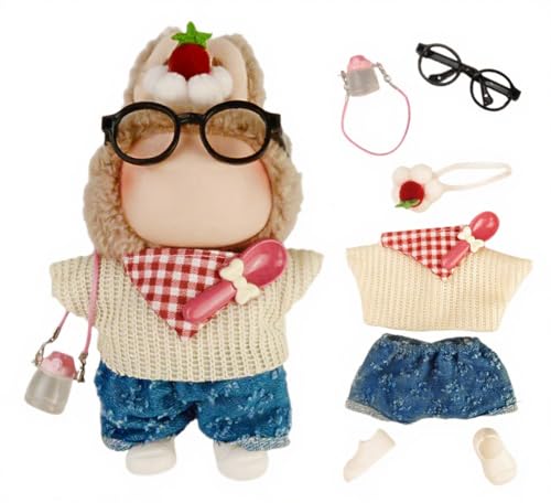 5-teiliges Puppenmode-Set, Puppen-Outfit mit Zubehör, enthält exquisite rosa Schuhe, Brille, Rucksack und Wasserflasche, weiches Material, 17,5 cm süße Puppenkleidung (Puppe nicht im Lieferumfang 5-teiliges Puppenmode-Set, Puppen-Outfit mit Zubehör, enthält exquisite rosa Schuhe, Brille, Rucksack und Wasserflasche, weiches Material, 17,5 cm süße Puppenkleidung (Puppe nicht im Lieferumfang von Generisch