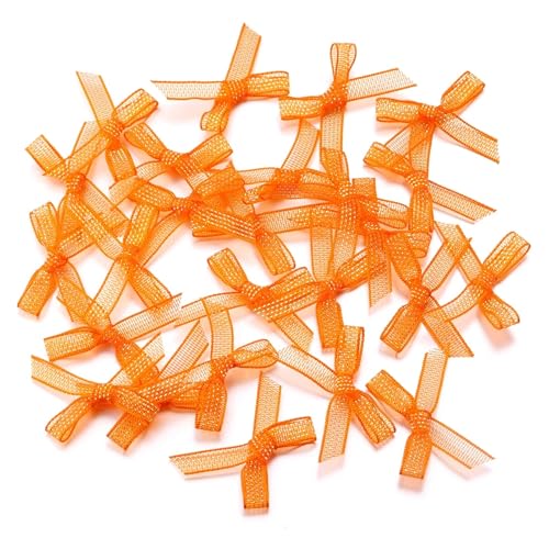 50/100/200 Stück Organza-Mini-Bänder, Chiffon-Bogen, Blumen for DIY-Handwerk, Nagelkunst, Dekoration, Haarnadel, Bekleidungszubehör(100Pcs,Orange) von Generisch