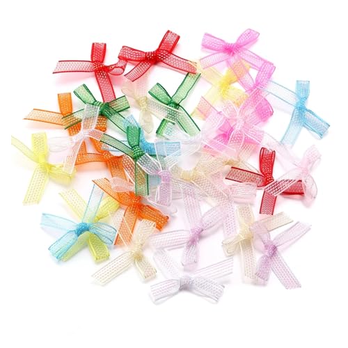 50/100/200 Stück Organza-Mini-Bänder, Chiffon-Bogen, Blumen for DIY-Handwerk, Nagelkunst, Dekoration, Haarnadel, Bekleidungszubehör(100Pcs,Random) von Generisch