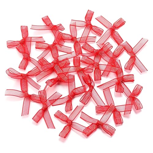50/100/200 Stück Organza-Mini-Bänder, Chiffon-Bogen, Blumen for DIY-Handwerk, Nagelkunst, Dekoration, Haarnadel, Bekleidungszubehör(100Pcs,Red) von Generisch