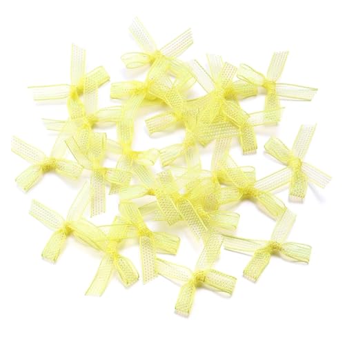 50/100/200 Stück Organza-Mini-Bänder, Chiffon-Bogen, Blumen for DIY-Handwerk, Nagelkunst, Dekoration, Haarnadel, Bekleidungszubehör(100Pcs,Yellow) von Generisch