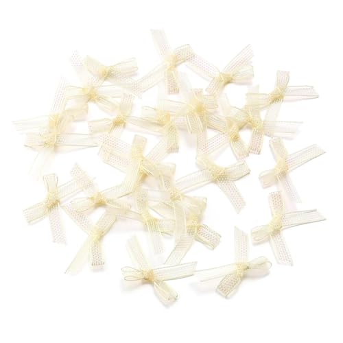 50/100/200 Stück Organza-Mini-Bänder, Chiffon-Bogen, Blumen for DIY-Handwerk, Nagelkunst, Dekoration, Haarnadel, Bekleidungszubehör(50Pcs,Beige) von Generisch