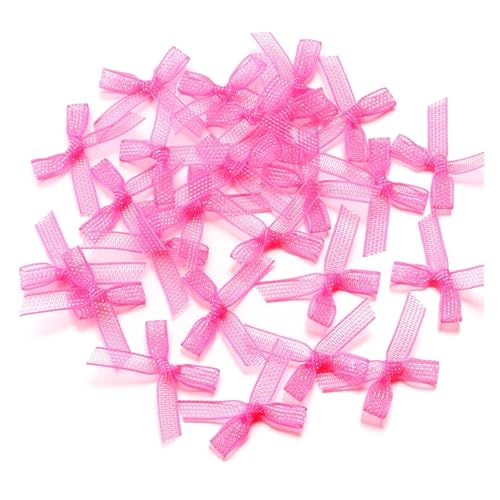 50/100/200 Stück Organza-Mini-Bänder, Chiffon-Bogen, Blumen for DIY-Handwerk, Nagelkunst, Dekoration, Haarnadel, Bekleidungszubehör(50Pcs,Hot pink) von Generisch