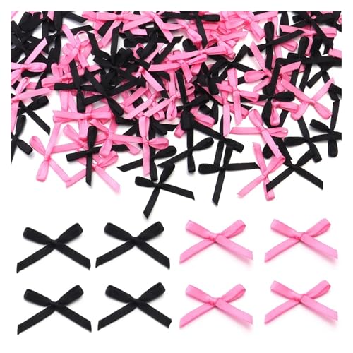 50/100 Stück 2,5 x 3 cm Schleifen aus Satinband, kleine Schleifenblume for Basteldekoration, Handarbeit, DIY, Partydekoration, Zubehör(Black pink series,100pcs) von Generisch