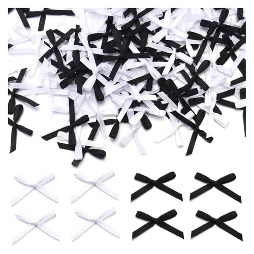 50/100 Stück 2,5 x 3 cm Schleifen aus Satinband, kleine Schleifenblume for Basteldekoration, Handarbeit, DIY, Partydekoration, Zubehör(Black white series,100pcs) von Generisch