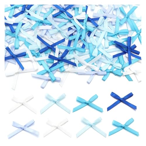 50/100 Stück 2,5 x 3 cm Schleifen aus Satinband, kleine Schleifenblume for Basteldekoration, Handarbeit, DIY, Partydekoration, Zubehör(Blue series,100pcs) von Generisch