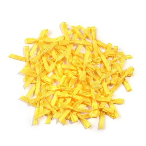 50/100 Stück 2,5 x 3 cm Schleifen aus Satinband, kleine Schleifenblume for Basteldekoration, Handarbeit, DIY, Partydekoration, Zubehör(Gold yellow,50pcs) von Generisch