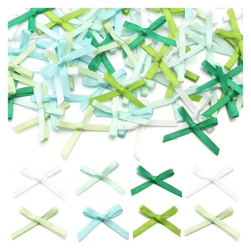 50/100 Stück 2,5 x 3 cm Schleifen aus Satinband, kleine Schleifenblume for Basteldekoration, Handarbeit, DIY, Partydekoration, Zubehör(Green series,50pcs) von Generisch
