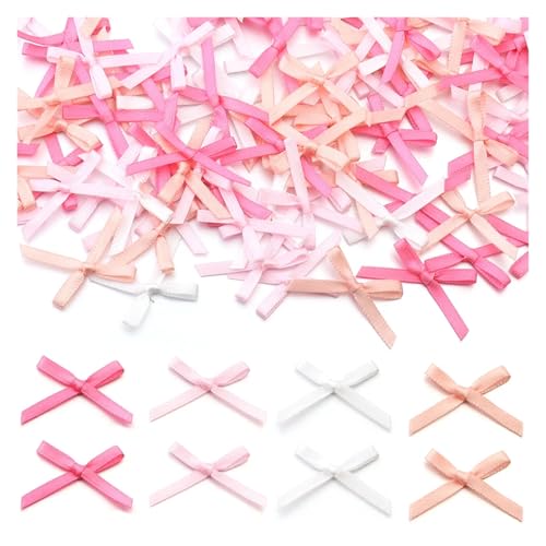 50/100 Stück 2,5 x 3 cm Schleifen aus Satinband, kleine Schleifenblume for Basteldekoration, Handarbeit, DIY, Partydekoration, Zubehör(Pink series,100pcs) von Generisch