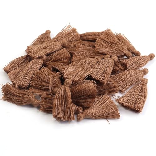 50/100 Stück 3 cm Mini-Baumwollfaden-Stoffquaste, DIY-Anhänger, Ornamentherstellung, Fransenbesatz, Bastelquasten, Dekor, Nähzubehör(Brown,50pcs) von Generisch