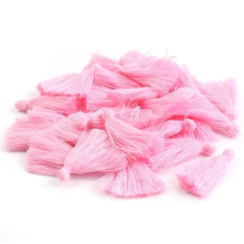 50/100 Stück 3 cm Mini-Baumwollfaden-Stoffquaste, DIY-Anhänger, Ornamentherstellung, Fransenbesatz, Bastelquasten, Dekor, Nähzubehör(Pink,100pcs) von Generisch