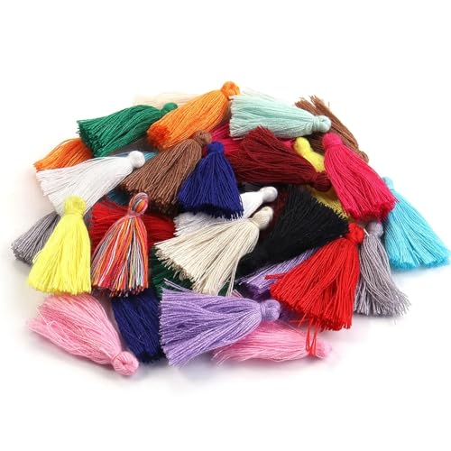 50/100 Stück 3 cm Mini-Baumwollfaden-Stoffquaste, DIY-Anhänger, Ornamentherstellung, Fransenbesatz, Bastelquasten, Dekor, Nähzubehör(Random,50pcs) von Generisch