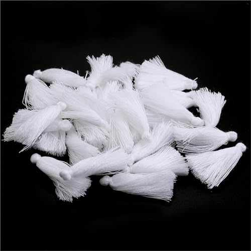 50/100 Stück 3 cm Mini-Baumwollfaden-Stoffquaste, DIY-Anhänger, Ornamentherstellung, Fransenbesatz, Bastelquasten, Dekor, Nähzubehör(White,50pcs) von Generisch