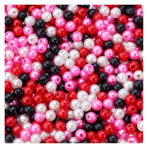 50-1000 teile/los Runde ABS Imitation Perle Perlen Lose Perlen Kunststoff Acryl Spacer Perlen for Schmuck Machen Diy Armband Halskette(Black red mix,6mm x 300PCS) von Generisch