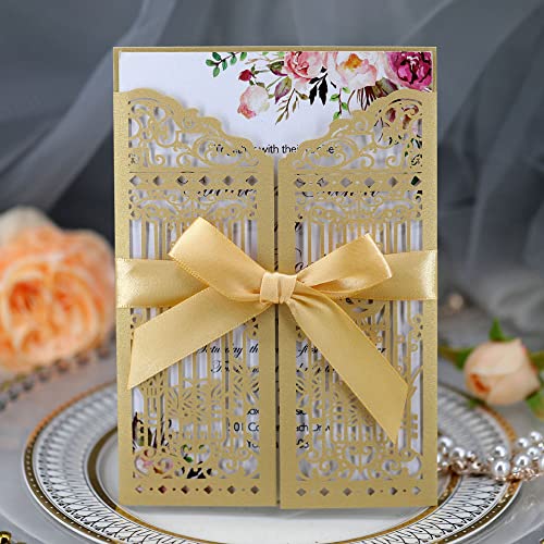 50 Packungen lasergeschnittene Hochzeitseinladungen aus Spitze, blanko, bedruckbares Papier und Umschläge, perfekt für Hochzeit, Geburtstag, Babyparty, elegantes und einzigartiges Design 50 Packungen lasergeschnittene Hochzeitseinladungen aus Spitze, blanko, bedruckbares Papier und Umschläge, perfekt für Hochzeit, Geburtstag, Babyparty, elegantes und einzigartiges Design von Generisch