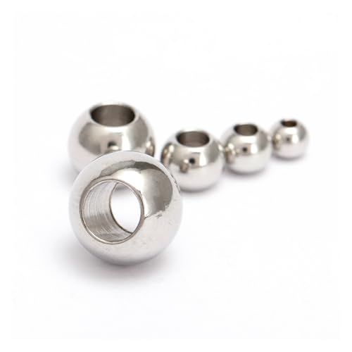 50 Stück 3–8 mm Edelstahl-Metallkugeln mit großem Loch für DIY-Charms, Armbänder, Ohrringe, Schmuckherstellung, Zubehör (Silber, 10 mm mit 5 mm Loch) von Generisch