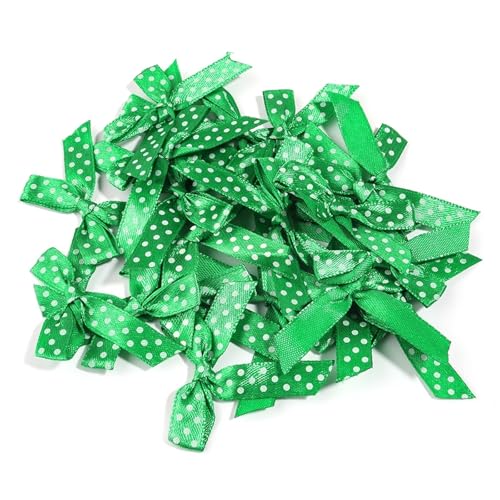 50 Stück 5 x 4 cm Wellenpunkt-Satinbandschleifen in Scherenform for Selbermachen, Nähen, Basteln, Zubehör for Kleidung, Kopfbedeckungen, Party, Hochzeitsdeko(Style 1 Green) von Generisch