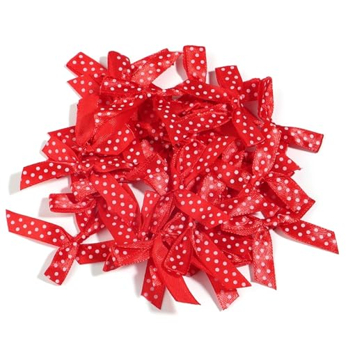 50 Stück 5 x 4 cm Wellenpunkt-Satinbandschleifen in Scherenform for Selbermachen, Nähen, Basteln, Zubehör for Kleidung, Kopfbedeckungen, Party, Hochzeitsdeko(Style 1 Red) von Generisch