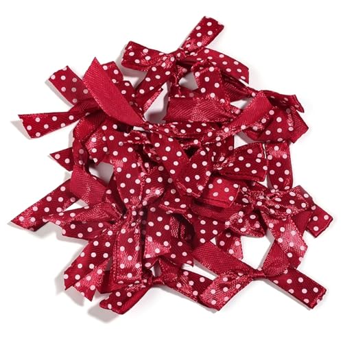 50 Stück 5 x 4 cm Wellenpunkt-Satinbandschleifen in Scherenform for Selbermachen, Nähen, Basteln, Zubehör for Kleidung, Kopfbedeckungen, Party, Hochzeitsdeko(Style 1 Wine Red) von Generisch