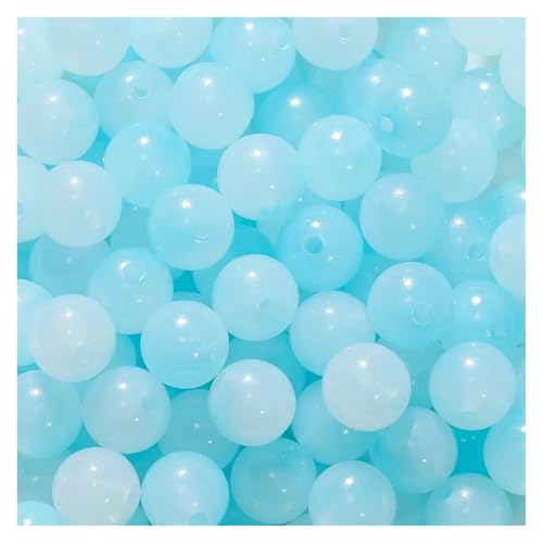 50 Stück 8/10 mm bunte runde Acrylperlen mit Gelee-Ergebnis, lose Abstandsperlen for DIY-Armbänder, Halsketten, Schmuckherstellungszubehör(Bule white,10mm x 50pcs) von Generisch