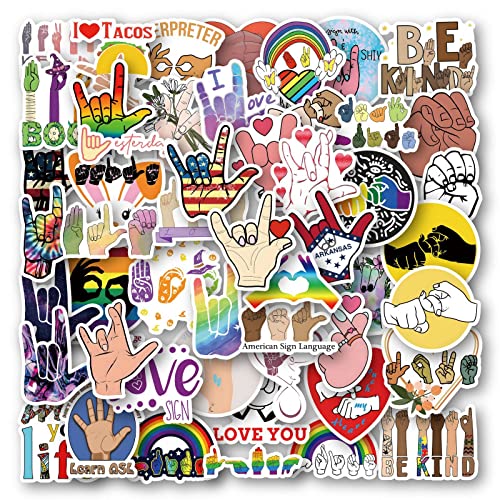 50 Stück American Sign Language (ASL) Aufkleber, bunte Love & Peace-Aufkleber, wasserdichte Vinyl-Aufkleber für Gepäck, Laptop, Scrapbook, DIY-Projekte von Generisch