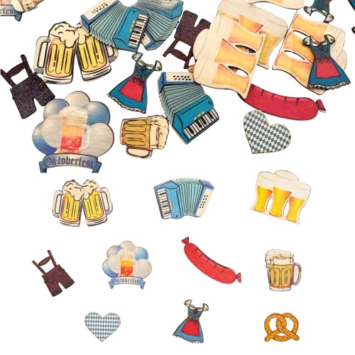 50 Stück Streudeko Oktoberfest Holz Konfetti, Bayern Streuteile Edelweiss Bier Dirndl Brezel Lederhose Tischdeko Confetti für Bier Oktoberfest Thema Party Dekoration von Generisch