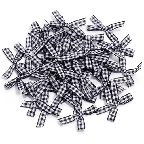 50 Stück karierte Schleifen aus Band, 4 x 2,5 cm, karierte Gingham-Schleifen for Heimwerker, Basteln, Geschenkverpackungen, Partys, Weihnachtsdekorationen(Black) von Generisch