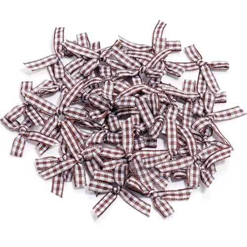 50 Stück karierte Schleifen aus Band, 4 x 2,5 cm, karierte Gingham-Schleifen for Heimwerker, Basteln, Geschenkverpackungen, Partys, Weihnachtsdekorationen(Brown) von Generisch