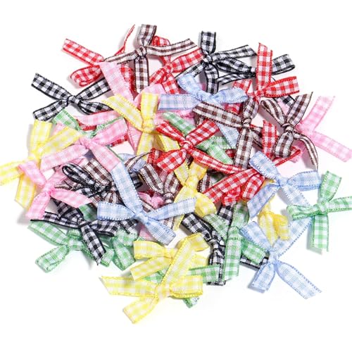 50 Stück karierte Schleifen aus Band, 4 x 2,5 cm, karierte Gingham-Schleifen for Heimwerker, Basteln, Geschenkverpackungen, Partys, Weihnachtsdekorationen(Mix Colors) von Generisch